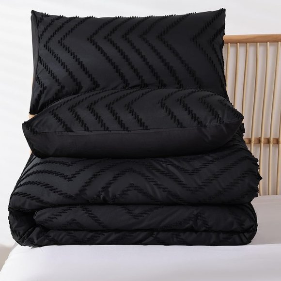 Black Chevron Tufted Zigzag Texture California King Size Bed Comforter Set - Picture 9 of 13